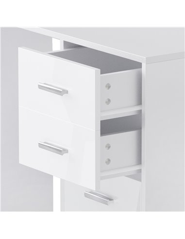 HOMCOM Computer Writing Desk with 4 Drawers, High Gloss Home Office Workstation, White 02-0704