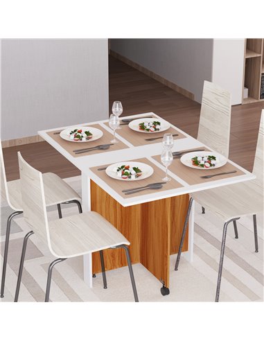 HOMCOM Folding Dining Table with Casters Teak Colour, White 833-412