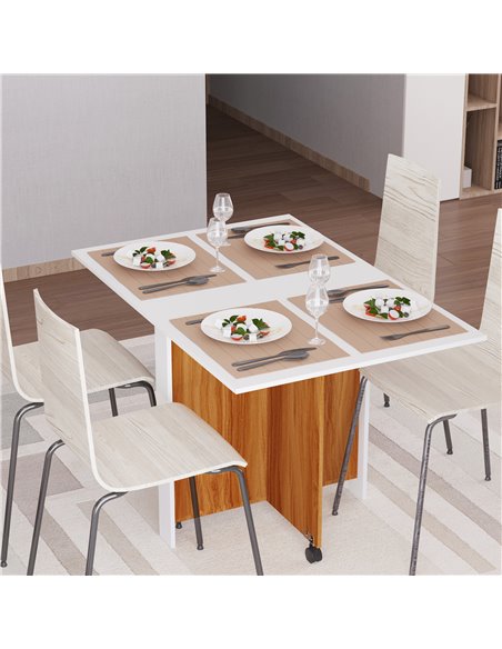 HOMCOM Folding Dining Table with Casters Teak Colour, White 833-412 - pic 34033 | FastDaddyshop