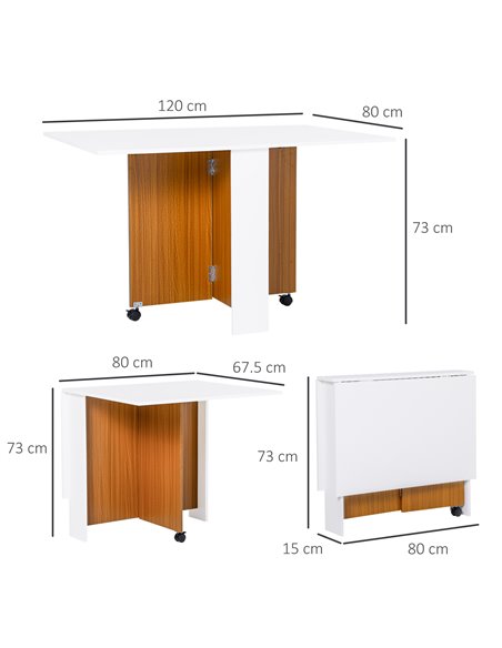 HOMCOM Folding Dining Table with Casters Teak Colour, White 833-412 - pic 34034 | FastDaddyshop