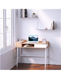 HOMCOM Computer Writing Desk Workstation with Drawer, Oak and White 833-408 2
