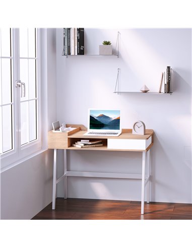 HOMCOM Computer Writing Desk Workstation with Drawer, Oak and White 833-408