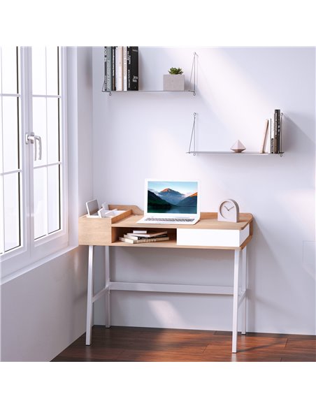 HOMCOM Computer Writing Desk Workstation with Drawer, Oak and White 833-408 - pic 34042 | FastDaddyshop