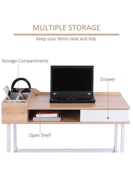 HOMCOM Computer Writing Desk Workstation with Drawer, Oak and White 833-408 - pic 34044 | FastDaddyshop