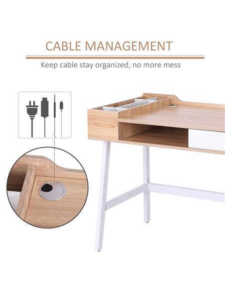 HOMCOM Computer Writing Desk Workstation with Drawer, Storage Compartments, Cable Management, Laptop Table Metal Frame Oak and W - pic 34045 | FastDaddyshop