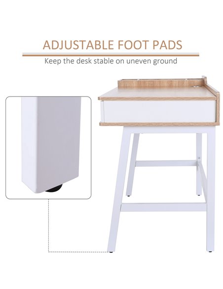 HOMCOM Computer Writing Desk Workstation with Drawer, Storage Compartments, Cable Management, Laptop Table Metal Frame Oak and W - pic 34046 | FastDaddyshop
