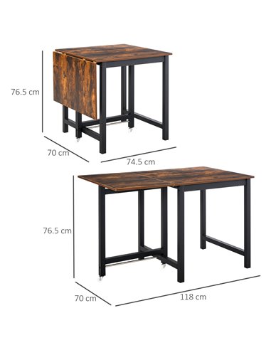 HOMCOM Foldable Dining Table Drop Leaf Folding Side Console Writing Desk for Kitchen, Dining Room, Rustic Brown 835-342BK