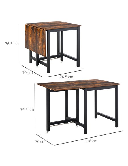 HOMCOM Foldable Dining Table Drop Leaf Folding Side Console Writing Desk for Kitchen, Dining Room, Rustic Brown 835-342BK - pic 34070 | FastDaddyshop