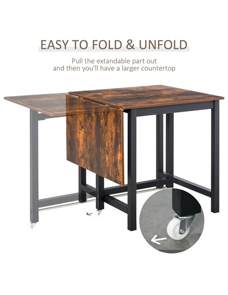 HOMCOM Foldable Dining Table Drop Leaf Folding Side Console Writing Desk for Kitchen, Dining Room, Rustic Brown 835-342BK - pic 34071 | FastDaddyshop
