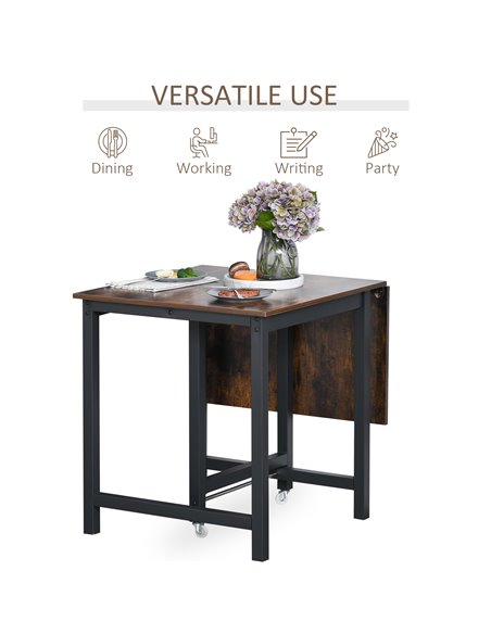HOMCOM Foldable Dining Table Drop Leaf Folding Side Console Writing Desk for Kitchen, Dining Room, Rustic Brown 835-342BK - pic 34072 | FastDaddyshop
