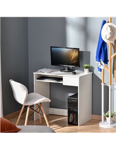 HOMCOM Compact Small Computer PC Table with Keyboard Tray, White 836-410WT 2