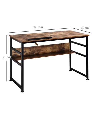 HOMCOM Adjustable Art Desk Drawing Table with 15-Level Tabletop, Rustic Brown 836-395