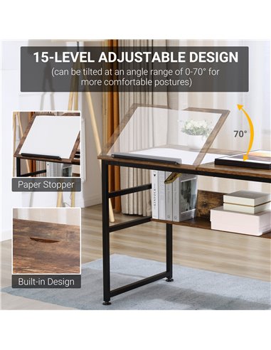 HOMCOM Adjustable Art Desk Drawing Table with 15-Level Tabletop, Rustic Brown 836-395