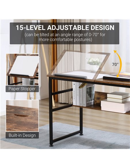 HOMCOM Adjustable Art Desk Drawing Table with 15-Level Tabletop, Rustic Brown 836-395 - pic 34107 | FastDaddyshop