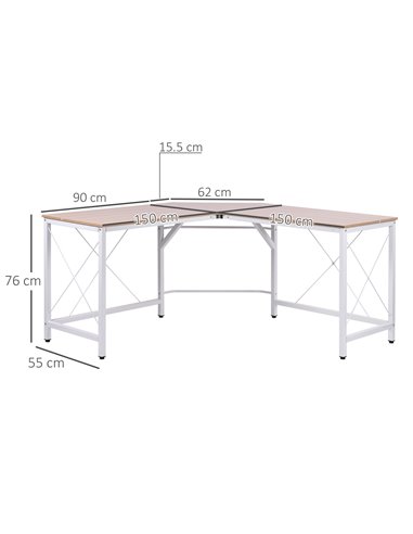HOMCOM Corner L-Shape Gaming Desk 76x150cm, Oak 836-122AK