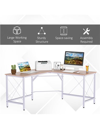 HOMCOM Corner Gaming Desk L-Shape Computer PC Workstation Home Office Three Worktop Writing Table 76x150cm Oak 836-122AK