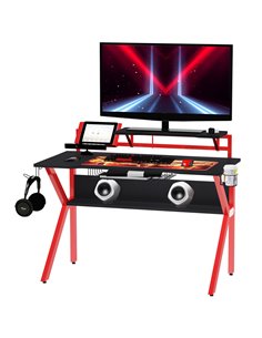 HOMCOM Gaming Desk Computer Table with Adjustable Feet, Red 920-066RD