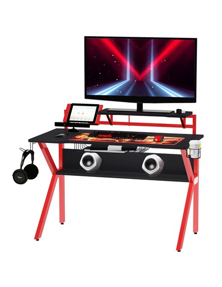 HOMCOM Gaming Desk Computer Table with Adjustable Feet, Red 920-066RD - pic 34123 | FastDaddyshop