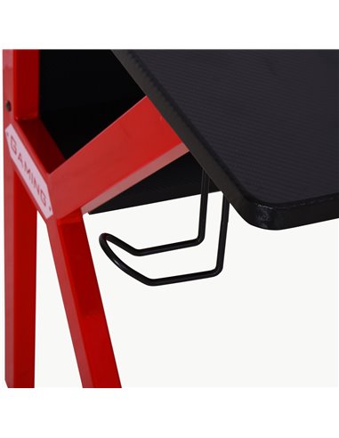 HOMCOM Gaming Desk Computer Table Stable Metal Frame Adjustable Feet w/ Cup Holder Headphone Hook, Cable Basket - Red 920-066RD