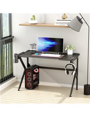 HOMCOM Gaming desk with Cup Holder Headphone Hook, Black 836-228