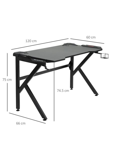 HOMCOM Gaming desk with Cup Holder Headphone Hook Feet Adjustable 120 x 66 x 75cm Black 836-228 - pic 34142 | FastDaddyshop