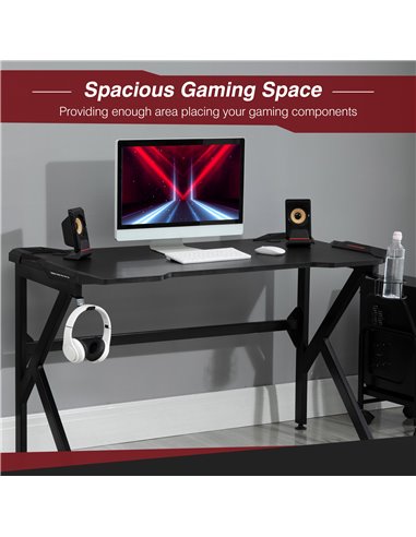 HOMCOM Gaming desk with Cup Holder Headphone Hook Feet Adjustable 120 x 66 x 75cm Black 836-228