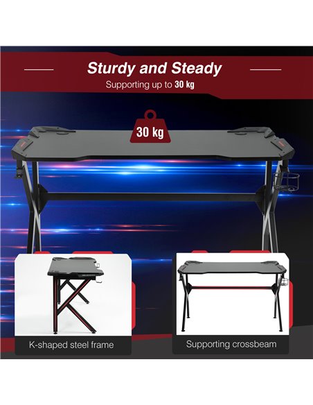 HOMCOM Gaming desk with Cup Holder Headphone Hook Feet Adjustable 120 x 66 x 75cm Black 836-228 - pic 34144 | FastDaddyshop