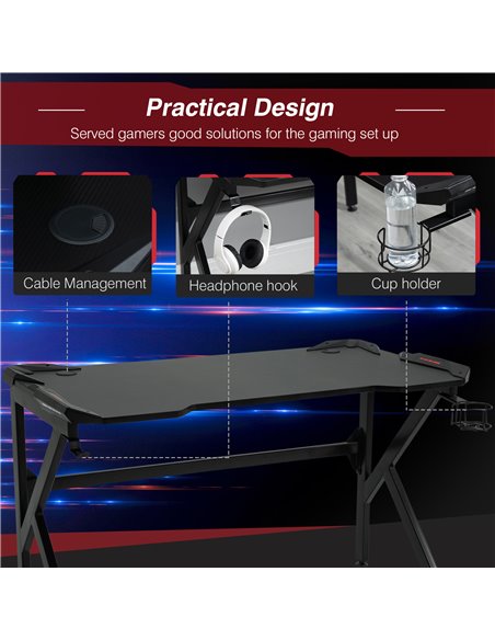 HOMCOM Gaming desk with Cup Holder Headphone Hook Feet Adjustable 120 x 66 x 75cm Black 836-228 - pic 34145 | FastDaddyshop