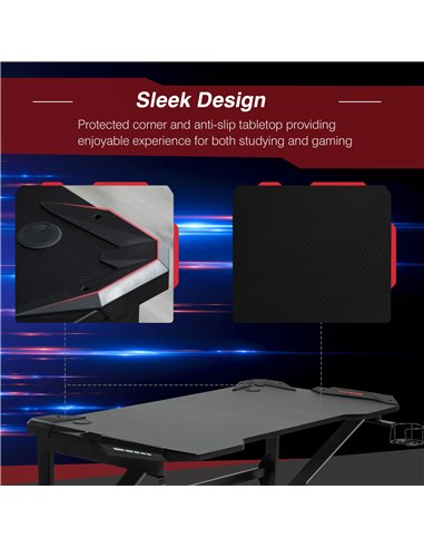 HOMCOM Gaming desk with Cup Holder Headphone Hook Feet Adjustable 120 x 66 x 75cm Black 836-228