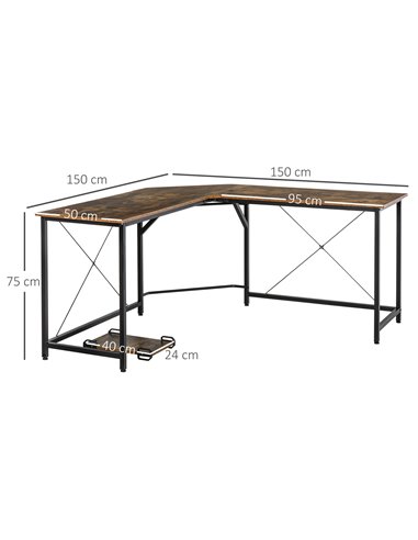 HOMCOM Corner L-Shape Computer Gaming Desk, Brown 836-288