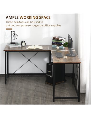 HOMCOM Corner Gaming Desk L-Shape Computer PC Workstation Home Office Study Three Worktop Writing Table 150 x 150 x 75 cm 836-28