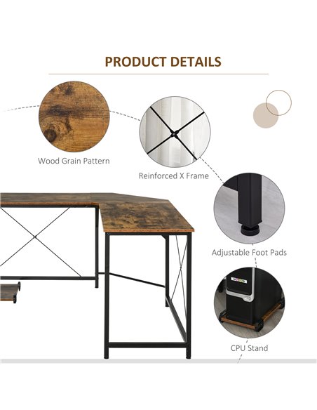 HOMCOM Corner Gaming Desk L-Shape Computer PC Workstation Home Office Study Three Worktop Writing Table 150 x 150 x 75 cm 836-28 - pic 34154 | FastDaddyshop