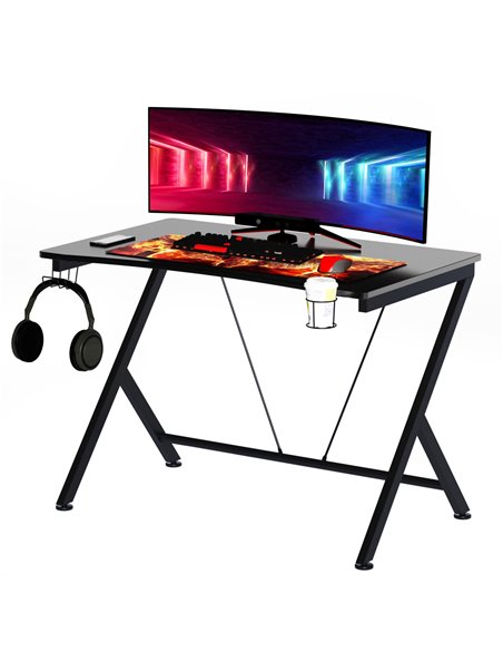 HOMCOM Gaming Desk Computer Table with Cup Holder, Headphone Hook, Black 836-305 - pic 34159 | FastDaddyshop