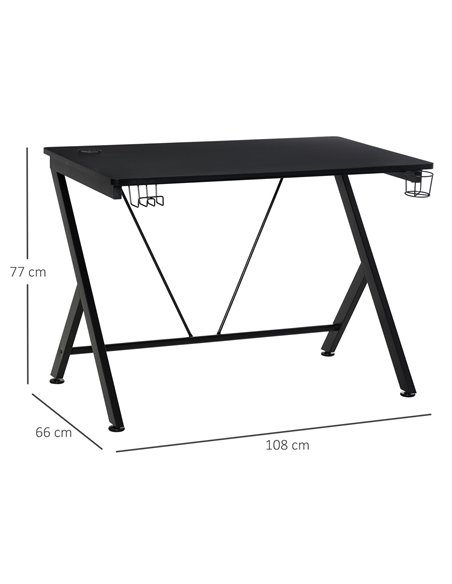 HOMCOM Gaming Desk Computer Table Metal Frame with Cup Holder, Headphone Hook, Cable Hole, Black 836-305 - pic 34160 | FastDaddyshop