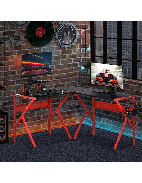 HOMCOM L-Shaped Corner Computer Gaming Desk, Red 836-332RD - pic 34177 | FastDaddyshop