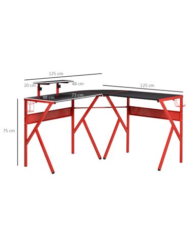 HOMCOM L-Shaped Corner Computer Gaming Desk, Red 836-332RD