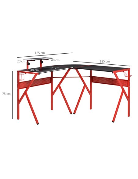 HOMCOM L-Shaped Corner Computer Gaming Desk, Red 836-332RD - pic 34178 | FastDaddyshop