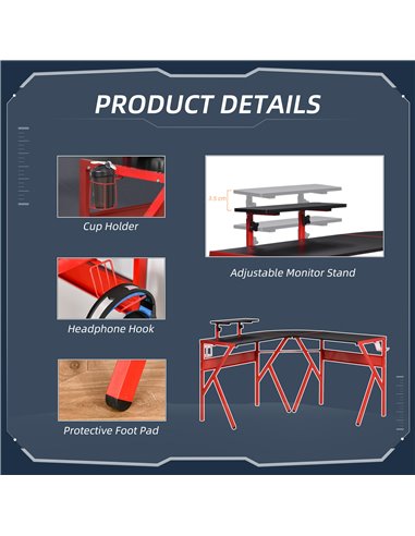 HOMCOM L-Shaped Corner Computer Gaming Desk, Red 836-332RD