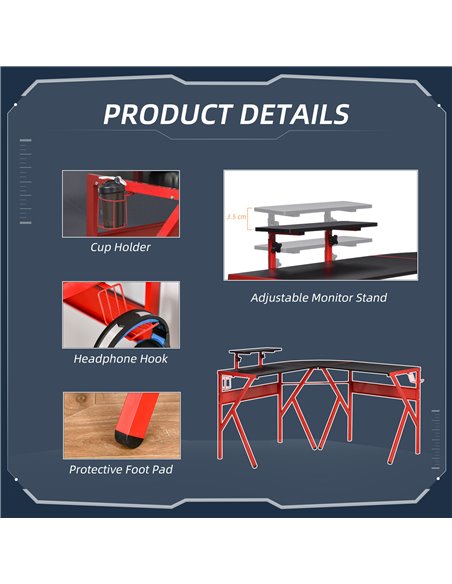 HOMCOM L-Shaped Corner Computer Gaming Desk, Red 836-332RD - pic 34179 | FastDaddyshop