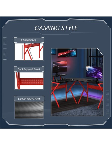 HOMCOM Gaming Desk L-Shaped Corner Computer Table for Home Office PC Workstations with Adjustable Monitor Stand , Red 836-332RD - pic 34180 | FastDaddyshop