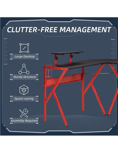 HOMCOM Gaming Desk L-Shaped Corner Computer Table for Home Office PC Workstations with Adjustable Monitor Stand , Red 836-332RD