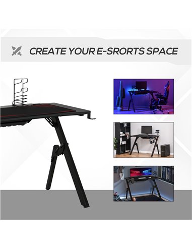 HOMCOM Gaming Desk, Racing Style Computer Table with Game Handle Holder, Cupholder, Headset Hook and Spider Leg for Study Workst