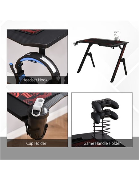 HOMCOM Gaming Desk, Racing Style Computer Table with Game Handle Holder, Cupholder, Headset Hook and Spider Leg for Study Workst - pic 34198 | FastDaddyshop
