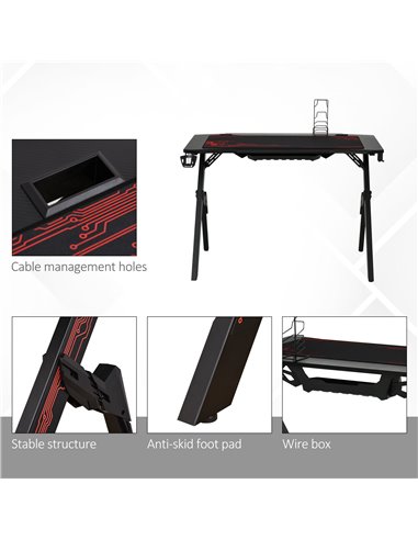 HOMCOM Gaming Desk, Racing Style Computer Table with Game Handle Holder, Cupholder, Headset Hook and Spider Leg for Study Workst
