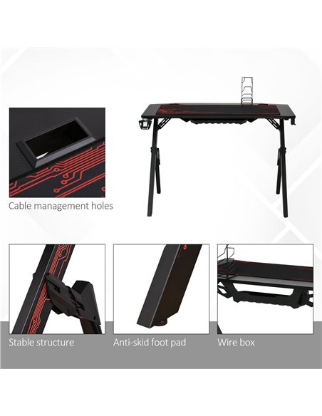 HOMCOM Gaming Desk, Racing Style Computer Table with Game Handle Holder, Cupholder, Headset Hook and Spider Leg for Study Workst - pic 34199 | FastDaddyshop