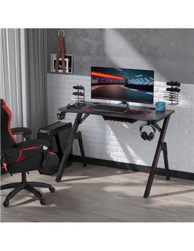 HOMCOM Gaming Desk, Racing Style Computer Table with Game Handle Holder, Cupholder, Headset Hook and Spider Leg for Study Workst