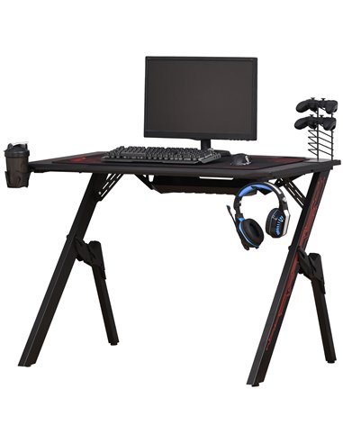 HOMCOM Gaming Desk, Racing Style Computer Table with Game Handle Holder, Cupholder, Headset Hook and Spider Leg for Study Workst