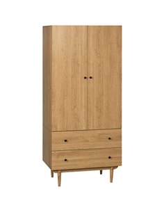 HOMCOM Wardrobe with 2 Doors, 2 Drawers, 80x52x180cm, Natural Tone 831-605V00LR