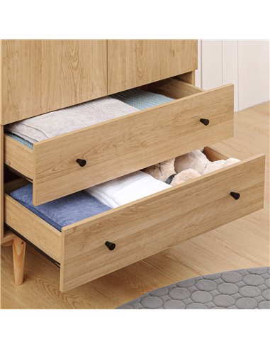 HOMCOM Wardrobe with 2 Doors, 2 Drawers, Hanging Rail for Bedroom Clothes Storage Organiser, 80x52x180cm, Natural Tone 831-605V0