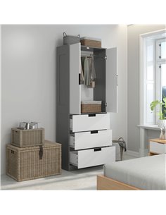 HOMCOM 2 Door Wardrobe with 3 Drawers and Hanging Rod, Grey 831-621V00MX 2